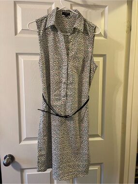 Sleeveless Collared Shirt Dress in White with Multi-Color Dot Print
